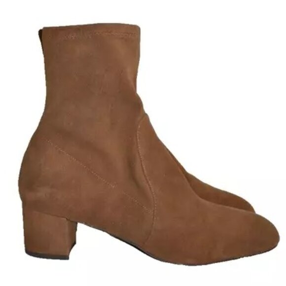 $650 Stuart Weitzman Sofia Block Heel Suede Sock Boots ESPRESSO STRETCH 12 (PB26 - Picture 2 of 8
